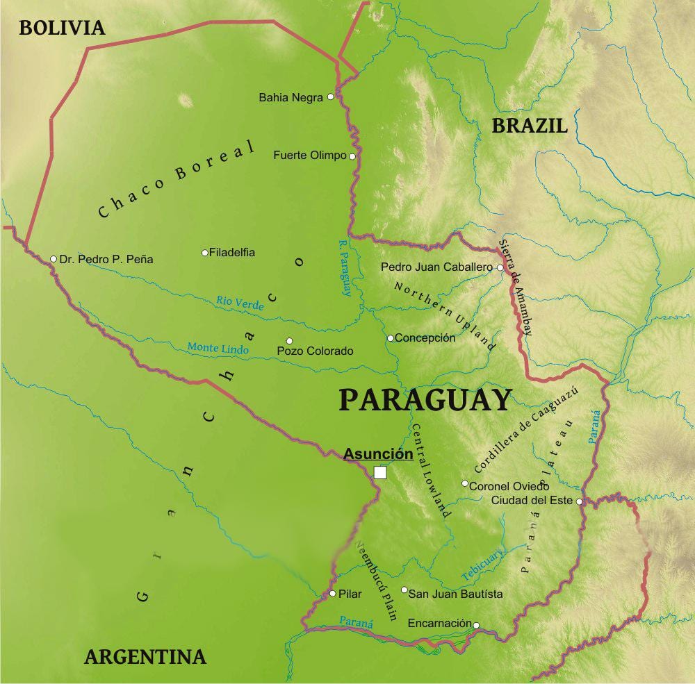 Mapa Paraguay geografie