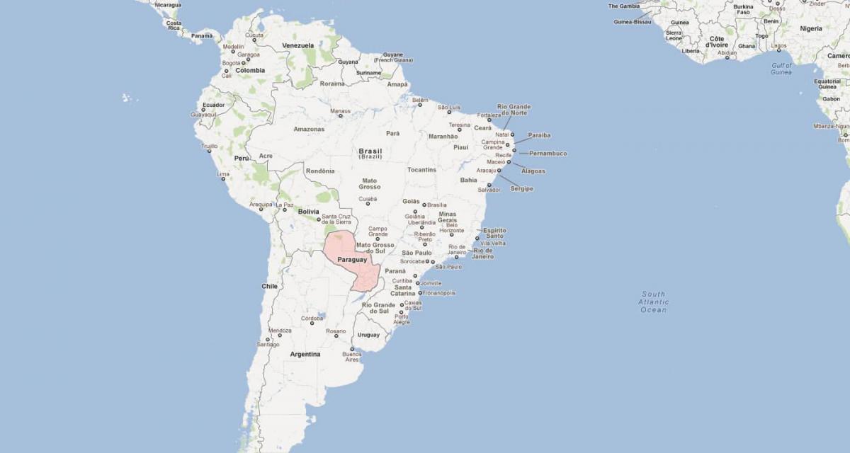 Mapa Paraguay, jižní amerika