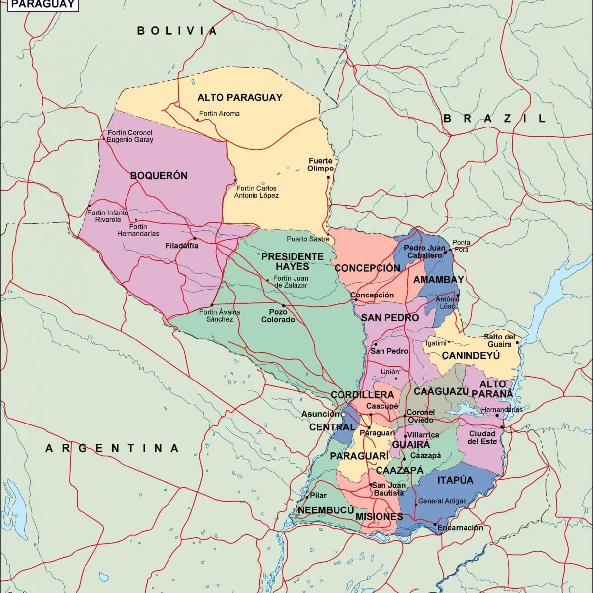 Mapa politického Paraguay