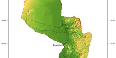Mapa fyzické Paraguay