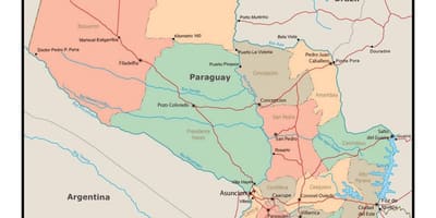 Mapa Paraguaye s městy